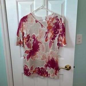 Chico's Pink and Orange Floral Short Sleeve Top